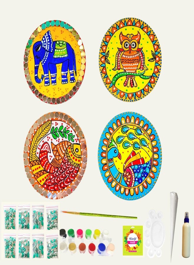 Decordial Indian Folk Art Combo lippan DIY Art kit Adults Materials Kit with 8" Round MDF DIY Kit for Adult madhubani Art kit lippan Art Board Wall Decor Mandala Art kit Adults - Image 1